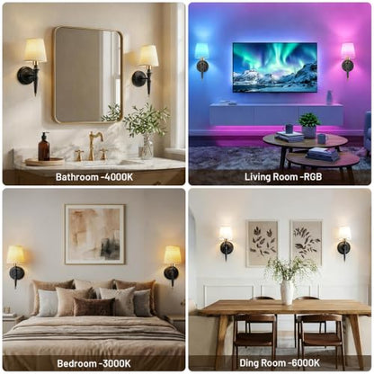 Battery Operated Wall Sconces Set of 2, Wireless Rechargeable Wall Lights with 12 RGB Colors and 3CCT Dimmable, Small Fabric LED Wall Lamps for Bedroom, Living Room, Hallway, Black Gold - color: Black Gold