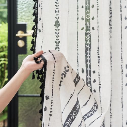 Black Boho Curtains for Living Room with Tassel 63 Inch 2 Panels - color: T-black, size: 52"W x 63"L (Pack of 2)