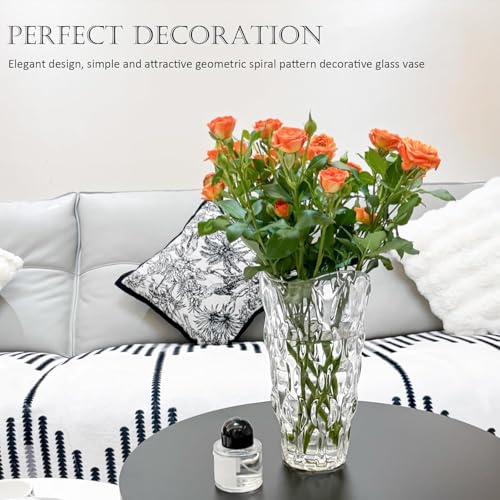 Luxury Tall Glass Vase, Premium Geometric Shape Flower Vase - White Textured Surface Home Decor, Decorative Modern Farmhouse, Ideal for Shelf, Mantle, Table & Entryway Decor, Clear