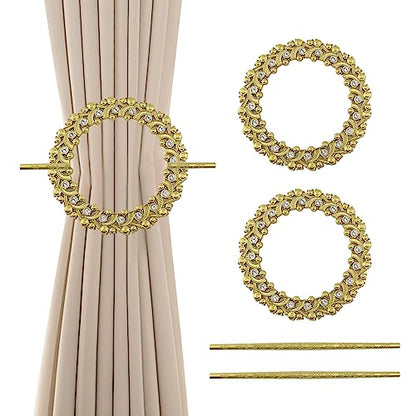2 Pack Gold Curtain Tiebacks, Round Drapery Holdbacks, 20 Crystals - style: 20 Crystals Gold