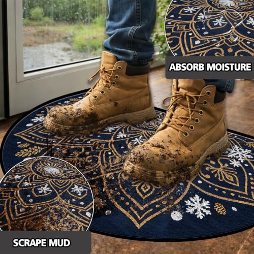 Christmas Half Round Door Mat 24"x36", Non-Slip Indoor Entryway Rug - color: Multicolor-8