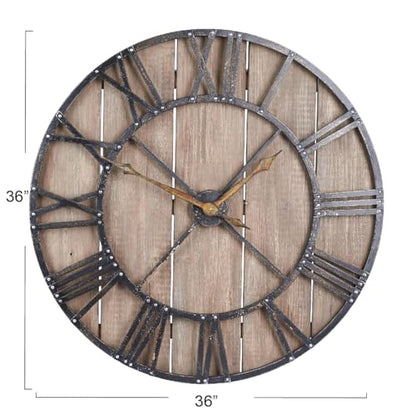 Household Essentials Roman Numeral Iron & Wood Gallery Wall Clock