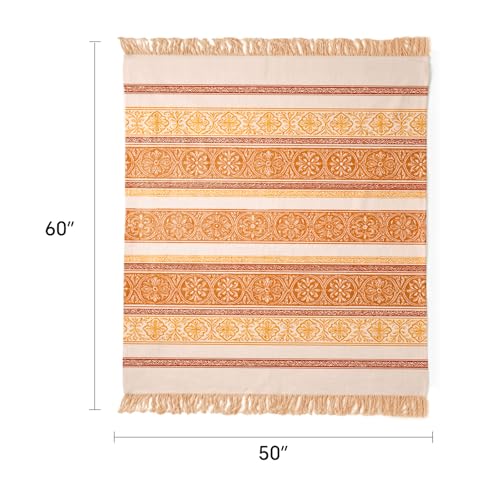 100% Cotton Boho Throw Blanket for Home Decor – Classic Farmhouse Quilt Bedding, Muslin Blankets for Adults, Vintage Woven Decorative Blanket for Couch, Bed Layering Use, Bohemian Stripe, 50"x60" - color: 3 - Bohemian Stripe, size: Throw (50 x 60 Inch)
