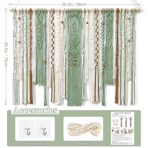 MEIVINES Macrame Wall Hanging Large Boho Tapestry Macrame Wall Art Decor - color: Light Green