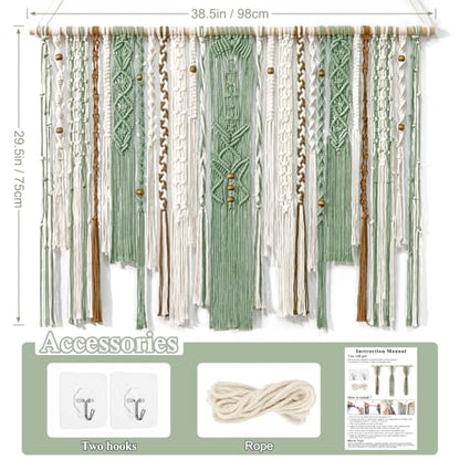 MEIVINES Macrame Wall Hanging Large Boho Tapestry Macrame Wall Art Decor - color: Light Green