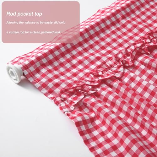 Silnuo Red/White Plaid Gingham Window Valance 26" W x 36" L-2 Panels - color: Red, size: 26"W x 36"L (Pack of 2)