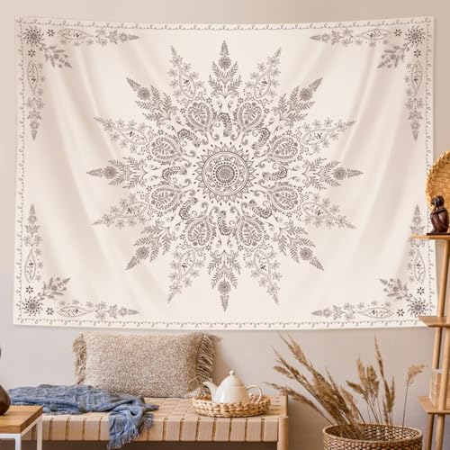 Lunerfex Boho Floral Tapestry Mandala Wall Tapestry, Cute Tapestries for Bedroom Beige Flower Tapestries Wall Hanging for Bedroom Living Room Decor Beige-2 60"x80" - color: Off White, size: 80"L x 60"W