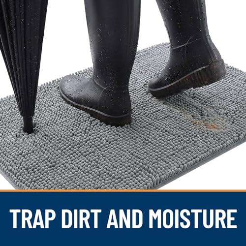 OLANLY Dog Door Mat for Muddy Paws 36x24, Super Absorbent Chenille Mud Mat - color: Grey, size: 36" X 24"