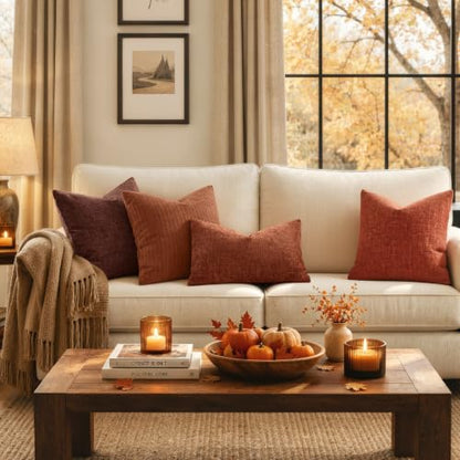 MIULEE Fall Couch Pillow Covers Textured Chenille 16x16 Rust - color: Rust, size: 16" x 16" (Pack of 2)