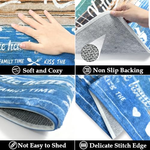 Kitchen Mats 20x47inch High Pile Rug,Thickened Kitchen Rug Kitchen Rules Theme Rugs Waterproof Non-Slip Rugs Comfort Standing Mat for Kitchen, Laundry Room, Farmhouse Home Decor - color: Blue, size: 20x47inch