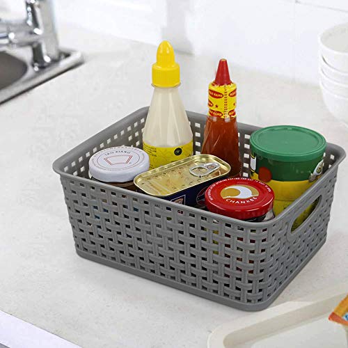 Sandmovie Grey Plastic Rattan Storage Baskets, 6 Packs - color: Grey