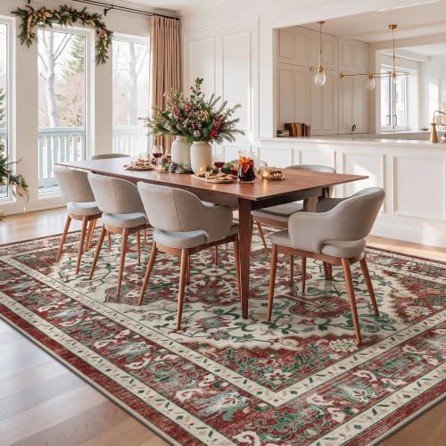 U'Artlines Red Christmas Area Rug 9x12 Boho Washable Soft Holiday Carpet - color: Christmas Red, size: 9' x 12' (Rectangular)