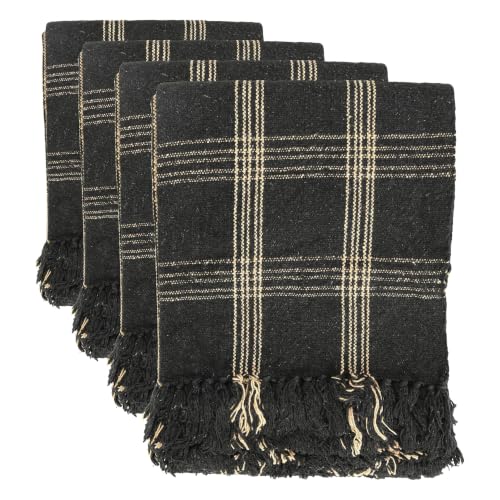 Plaid Black & Tan Fringed Woven Cotton Blend Throw (Pack of 4) - color: Black, size: (Pack of 4)