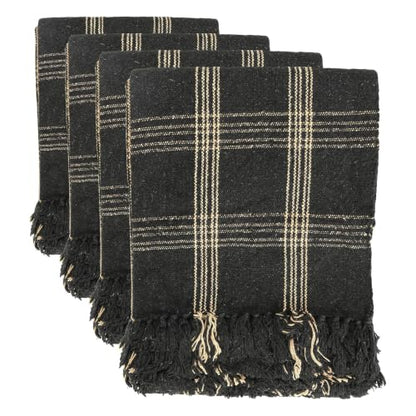 Plaid Black & Tan Fringed Woven Cotton Blend Throw (Pack of 4) - color: Black, size: (Pack of 4)