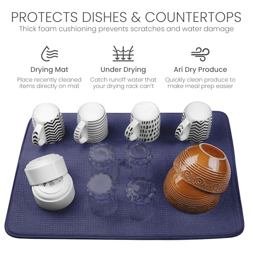 Bellemain Dish Drying Mat, Drying Matt Kitchen Counter, 17 x 24 Inch -Navy - color: Navy, size: 17" x 24"