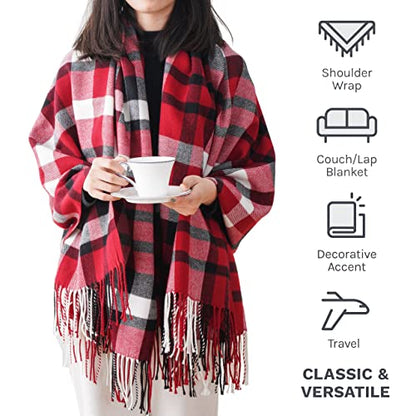Christmas Red Plaid Throw Blanket for Couch, Red Buffalo Plaid 50"x60" - color: Red
