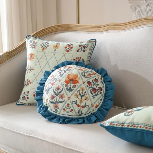 ISAENNE Designer Round Throw Pillow Cover,Set of 2,Diameter 16" - color: Floralsea a, size: 16" x 16" (Pack of 2)