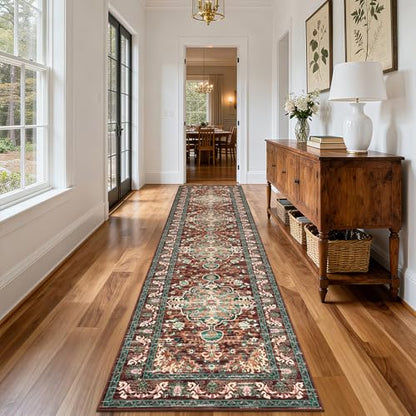 U'Artlines 3' x 12' Boho Hallway Runner Rug, Washable Carpet, Rust＆Teal - color: Rust＆teal, size: 3' x 12' (Runner)