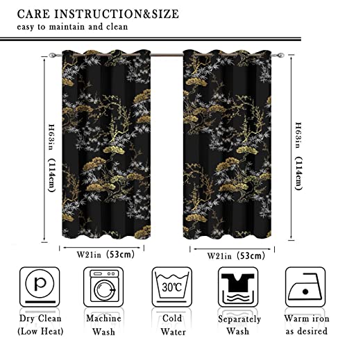 Cool Japanese Grommet Blackout Curtains for Living Room,Room Darkening Modern Black Gold Japanese Chinese Pine Pattern Window Drapes,2 Panels 45L x 21W - color: Cool Japanese, size: 42"W x 45"L (Pack of 1)
