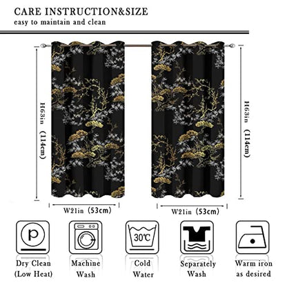 Cool Japanese Grommet Blackout Curtains for Living Room,Room Darkening Modern Black Gold Japanese Chinese Pine Pattern Window Drapes,2 Panels 45L x 21W - color: Cool Japanese, size: 42"W x 45"L (Pack of 1)