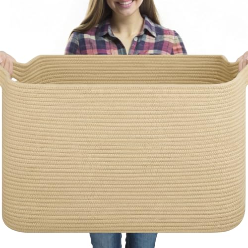 OIASKET 95L Extra Large Blanket Basket, 24" x 16.9" x 14.2" Woven Basket - color: Jute, size: 24"x16.9"x14.2"