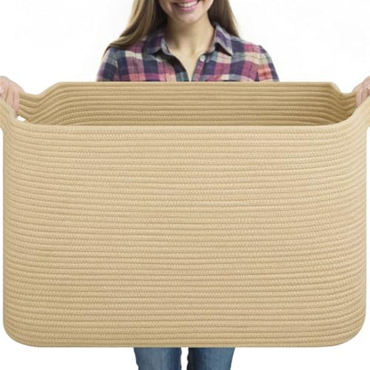 OIASKET 95L Extra Large Blanket Basket, 24" x 16.9" x 14.2" Woven Basket - color: Jute, size: 24"x16.9"x14.2"