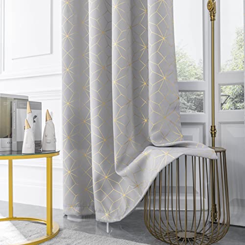 Beauoop Grey Gold 100% Blackout Curtains for Bedroom 50x84 2 Panels - color: Grey/Gold, size: 50"W x 84"L (Pack of 2)