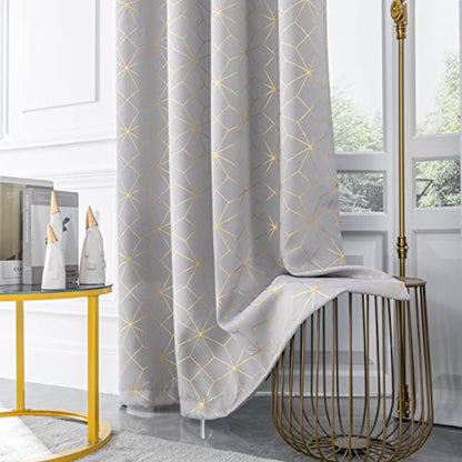 Beauoop Grey Gold 100% Blackout Curtains for Bedroom 50x84 2 Panels - color: Grey/Gold, size: 50"W x 84"L (Pack of 2)