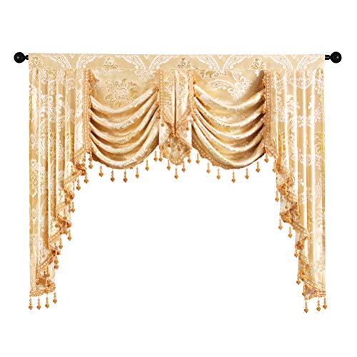 ELKCA Golden Jacquard Swag Waterfall Valance Luxury Curtain Valance for Living Room (Damask-Golden, W69 Inch, 1 Panel) - color: Valance,damask-golden, size: 69"W x 43"L (Pack of 1)