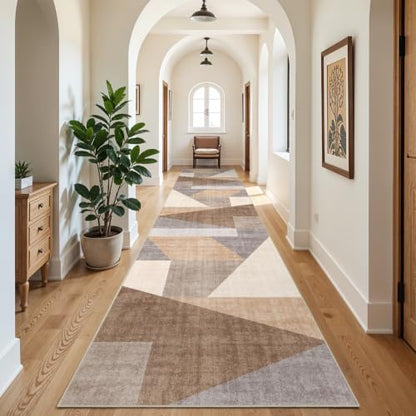 3x14 Washable Geometric Runner Rug - Non-Slip Modern Hallway Rugs Tan Beige - color: Tan Beige, size: 3' x 14' (Rectangular)