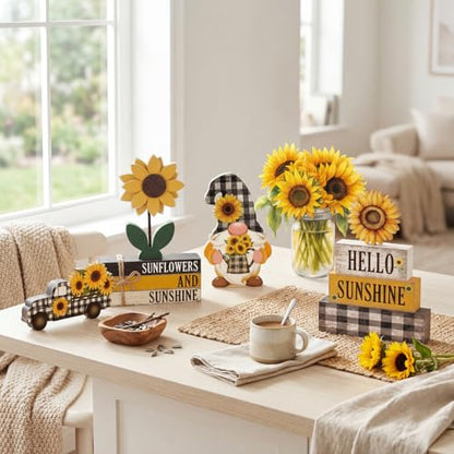 11 Pcs Sunflower Table Centerpiece Decorations, Wooden Stacked Sign - style: Sunflower