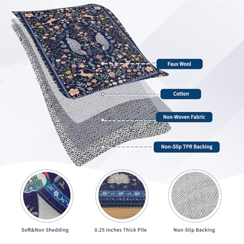 Garvee Floral 5x7 Area Rugs Washable Living Room Rug Entryway Rug Blue - color: Blue, size: 5' x 7' (Rectangular)