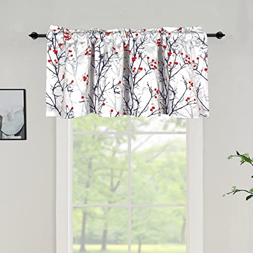 poefun Blackout Curtain Valances for Kitchen Windows - Tree Branches Printed Short Valances for Bedroom/Living Room/Bathroom/Farmhouse/Laundry with Rod Pocket 1 Panel 52 by 18 Inches Long, Grey - color: Tree Branch Cherry Grey, size: 52"W x 18"L (Pack of
