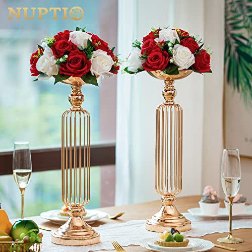 NUPTIO Flower Balls Centerpieces for Wedding Tables, Red & White Roses - color: Red & White, size: 2 Pcs