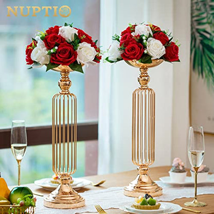 NUPTIO Flower Balls Centerpieces for Wedding Tables, Red & White Roses - color: Red & White, size: 2 Pcs