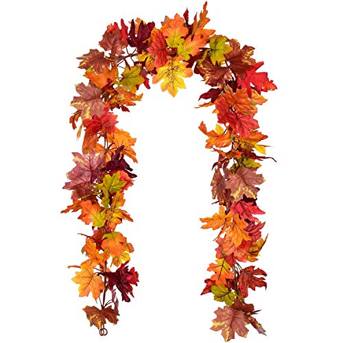 Lvydec 2 Pack Fall Garland Decoration - 5.8ft/Strand Artificial Maple Garland Colorful Leaves Autumn Decor for Home Wedding Party Thankgiving (Mixed Color) - color: Brown and Orange