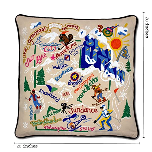 Catstudio Ski Utah Hand Embroidered Pillow, Decorative Throw Pillow - color: Ski Utah