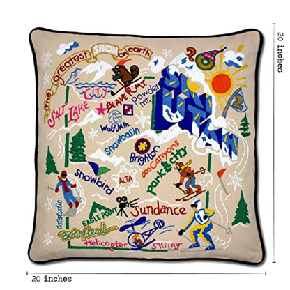 Catstudio Ski Utah Hand Embroidered Pillow, Decorative Throw Pillow - color: Ski Utah