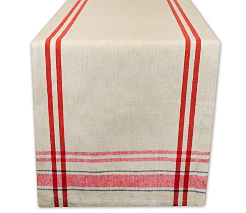 DII French Stripe Dining Table Collection Farmhouse Style Table Runner, 14x108 Inches, Taupe/Red - color: Taupe/Red, size: 14x108 Inches (Pack of 1)