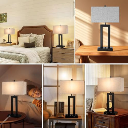 22" Table Lamps for Bedroom, Modern Bedside Lamps with Charging Ports - color: Gray