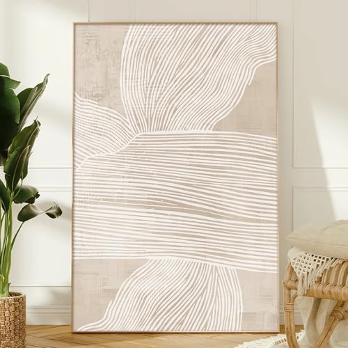 Vlolvfe Abstract Beige Canvas Wall Art Mid Century Modern Prints Neutral Line Art Beige Textured Abstract Picture Minimalist Line Canvas Painting Boho Prints for Living Room Deocr 16x24inch No Frame - color: Beige, White, Line