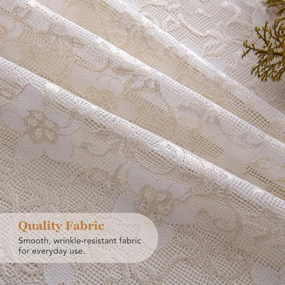 PearAge Lace Sheer Curtains for Living Room, 63 Inch Length, Elegant Lace-Style Voile Drapes for Bedroom, Kitchen or Dining Room, 42W x 63L Inch, 2 Panels Beige - color: Beige