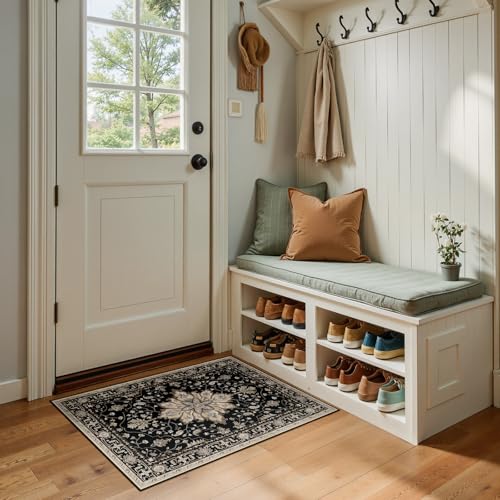 RELEANY Washable Area Rug, Small 2'x3', Black/Neutral - color: Black/Neutral, size: 2' x 3' (Rectangular)
