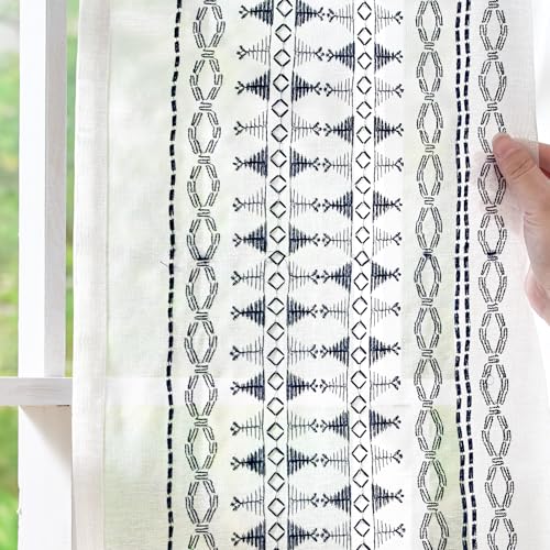 jinchan Floral Linen Sheer Boho Curtains 63 Inch Rod Pocket 2 Panels Blue - color: Boho Blue on White, size: 55"W x 63"L (Pack of 2)