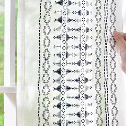 jinchan Floral Linen Sheer Boho Curtains 63 Inch Rod Pocket 2 Panels Blue - color: Boho Blue on White, size: 55"W x 63"L (Pack of 2)