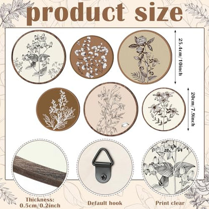 Barydat 6 Pcs Boho Wooden Plant Wall Art Decor,Vivid Round,8 Inch, 10 Inch - color: Vivid Round