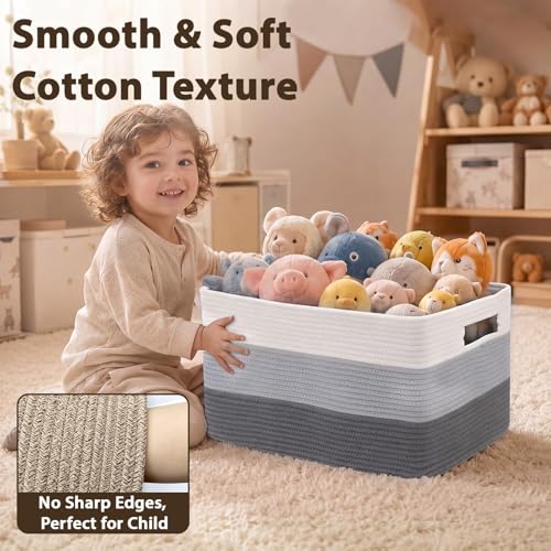 Optish 95L Large Woven Blanket Basket, Storage Basket with Handles, Grey - color: White & Grey, size: 24" x 17" x 13.5"(95L)