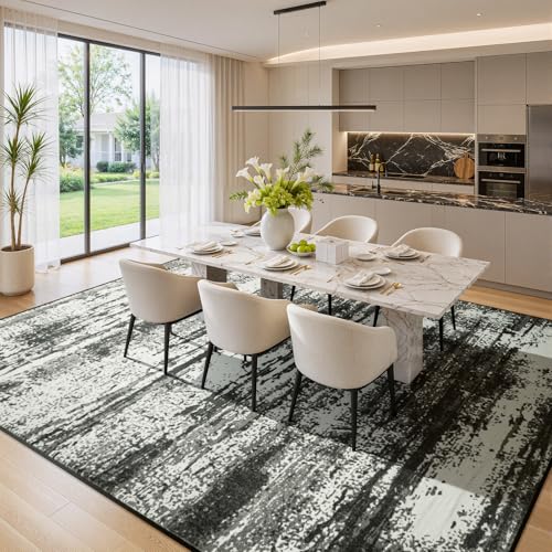 Merelax 6x9 Black White Washable Area Rug Non-Slip Faux Wool Abstract Rug - color: Black White, size: 6' x 9'(72''x108'')