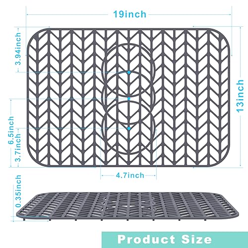 AWOKE Sink Protectors for Kitchen Sink - 19"x 13" Sink Mat - Heat resistant Easy-clean Silicone Sink Mat - for Protection of Stainless Steel Sink - with 3 Reserved Holes (Grey) - size: 19 x 13