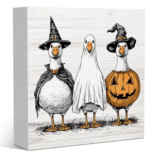 Witch Ghost Silly Goose Halloween Wood Decor Sign - color: Goose